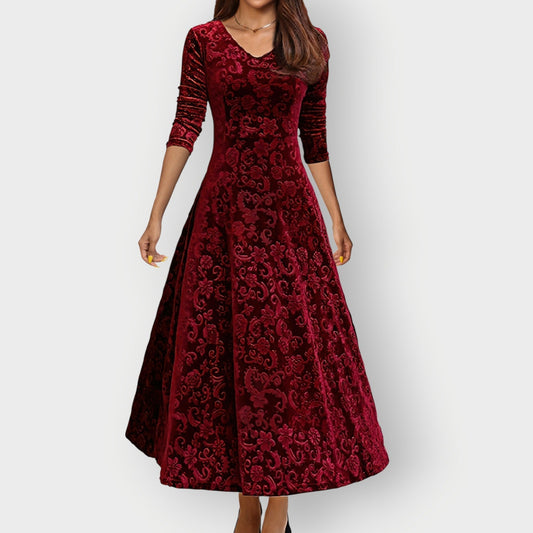 Olevia | Midi Sukienka z Weluru w Stylu Vintage