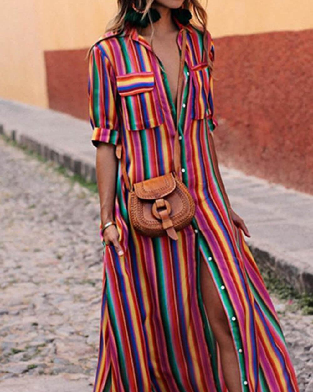 Nancy | Letnia Casual Sukienka Maxi w Paski