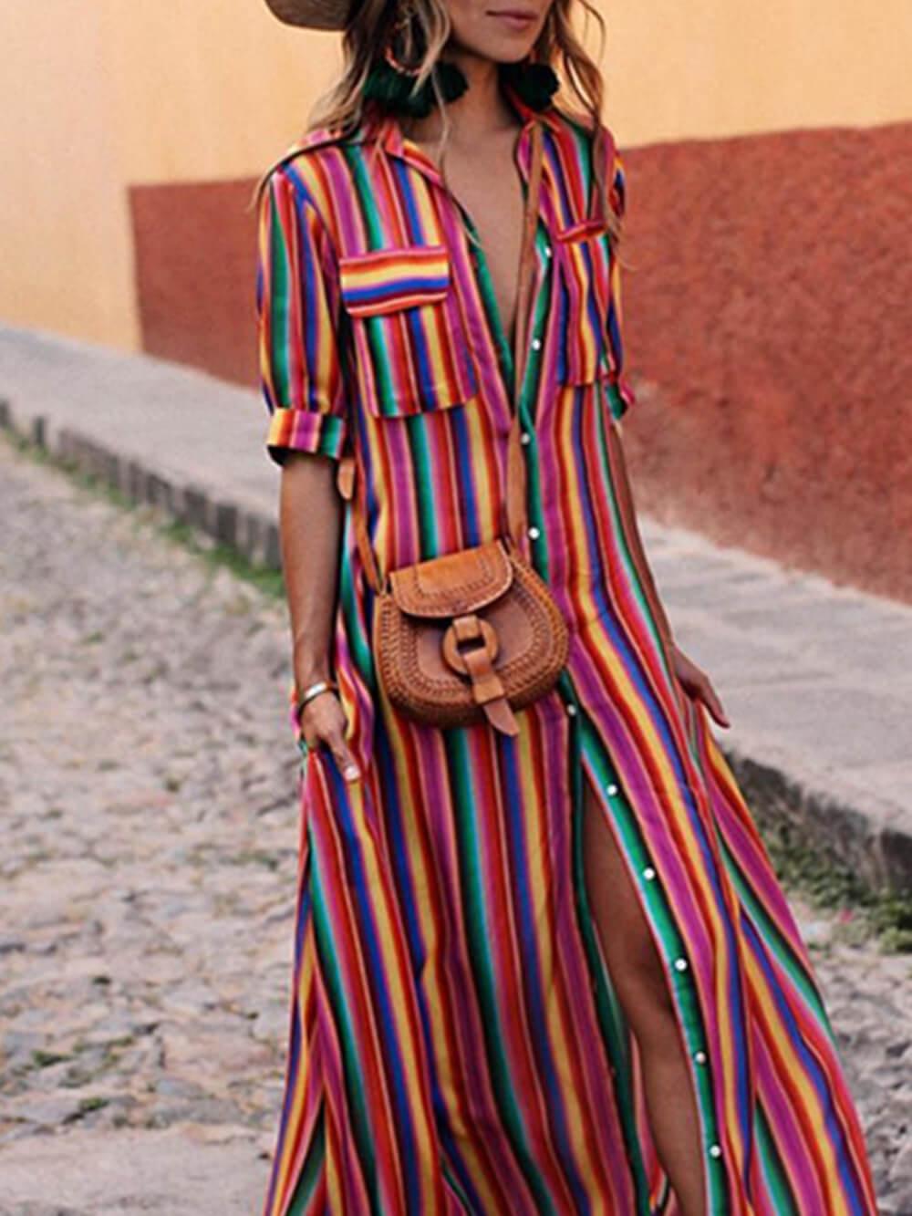 Nancy | Letnia Casual Sukienka Maxi w Paski