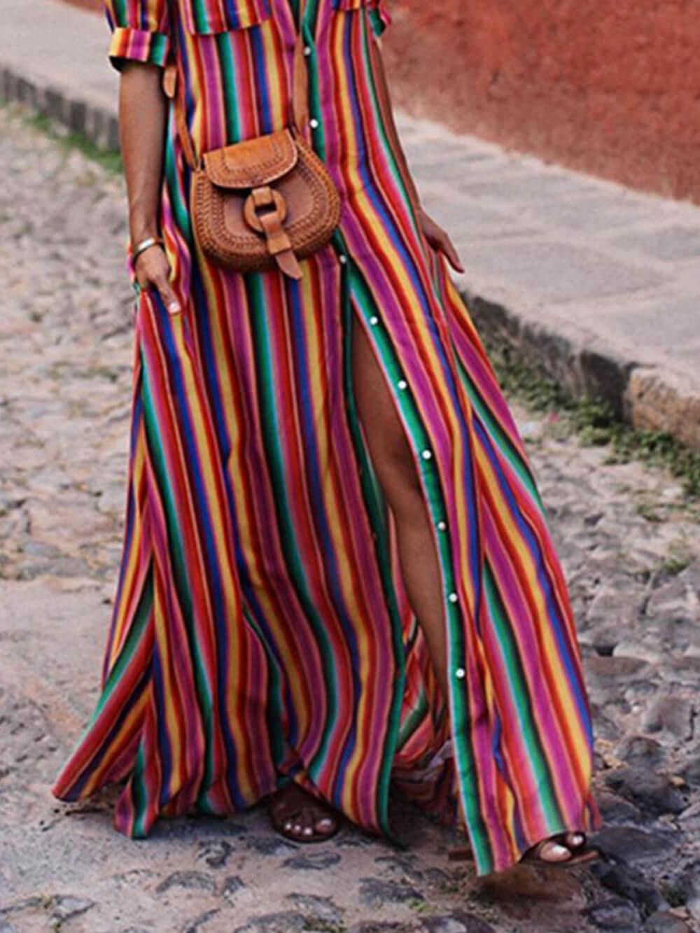 Nancy | Letnia Casual Sukienka Maxi w Paski