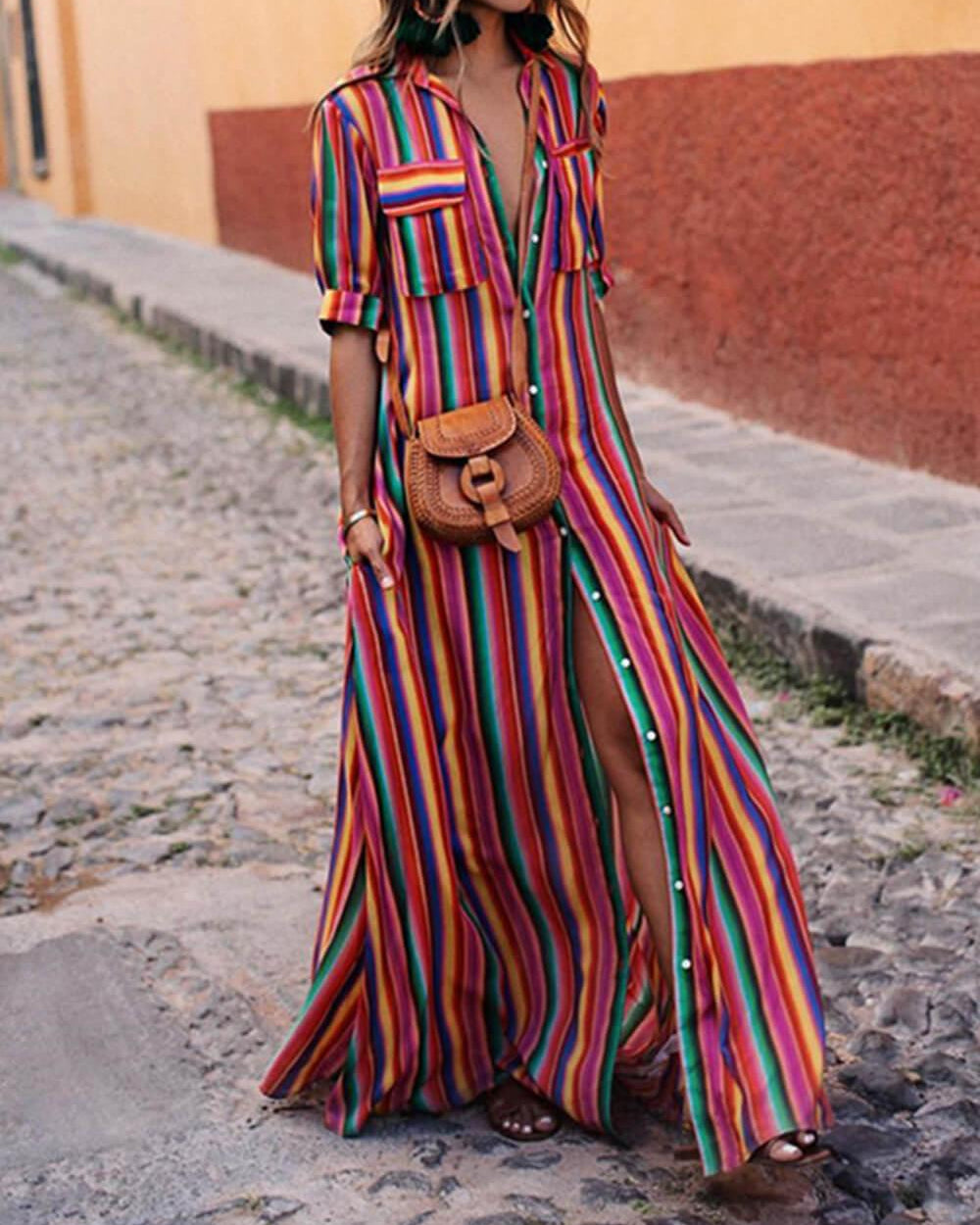 Nancy | Letnia Casual Sukienka Maxi w Paski
