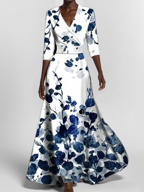 Lea | Elegancka Maxi Sukienka z Rękawem Średnim w Stylu Glam na Plaży