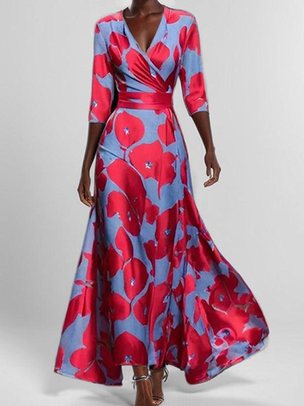 Lea | Elegancka Maxi Sukienka z Rękawem Średnim w Stylu Glam na Plaży