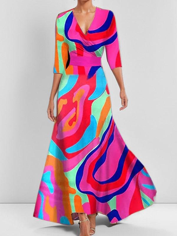 Lea | Elegancka Maxi Sukienka z Rękawem Średnim w Stylu Glam na Plaży