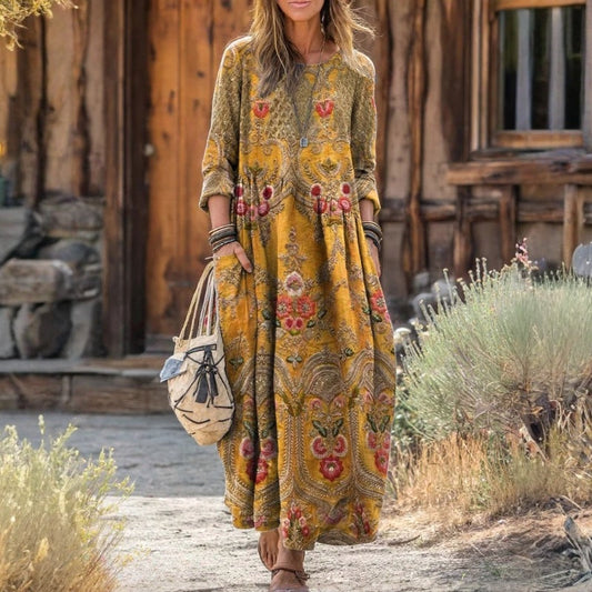 Evelyn | Sukienka Casual z Długim Rękawem w Stylu Vintage