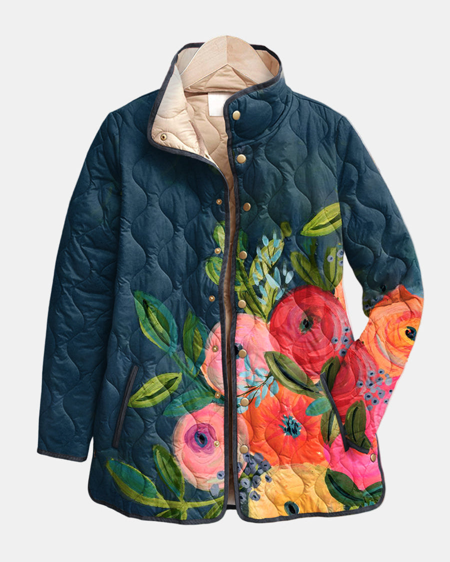 Lorynna | Kurtka pikowana w stylu vintage z kwiatowym nadrukiem