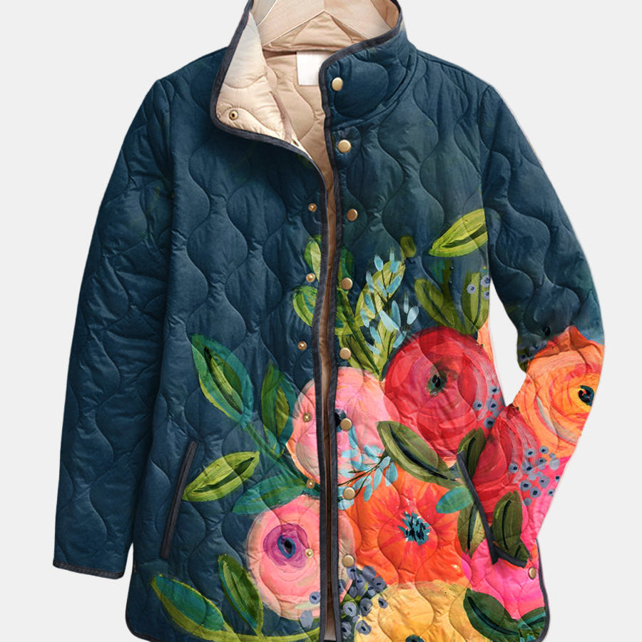 Lorynna | Vintage Kwiatowy Print Pikowana Kurtka