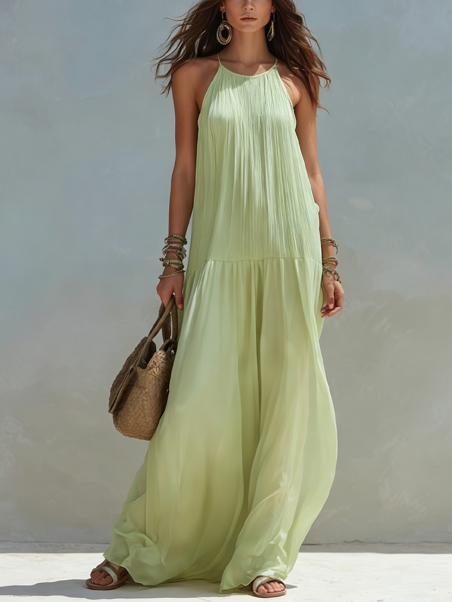 LIVIA | Maxi Sukienka Boho Zielony Pistacjowy