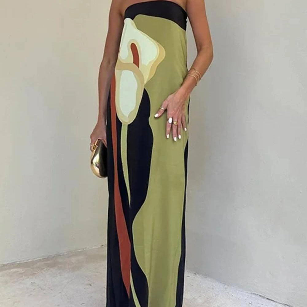 Joan | Letnia Sukienka Maxi bez Ramiączek w Stylu Coastal Chic