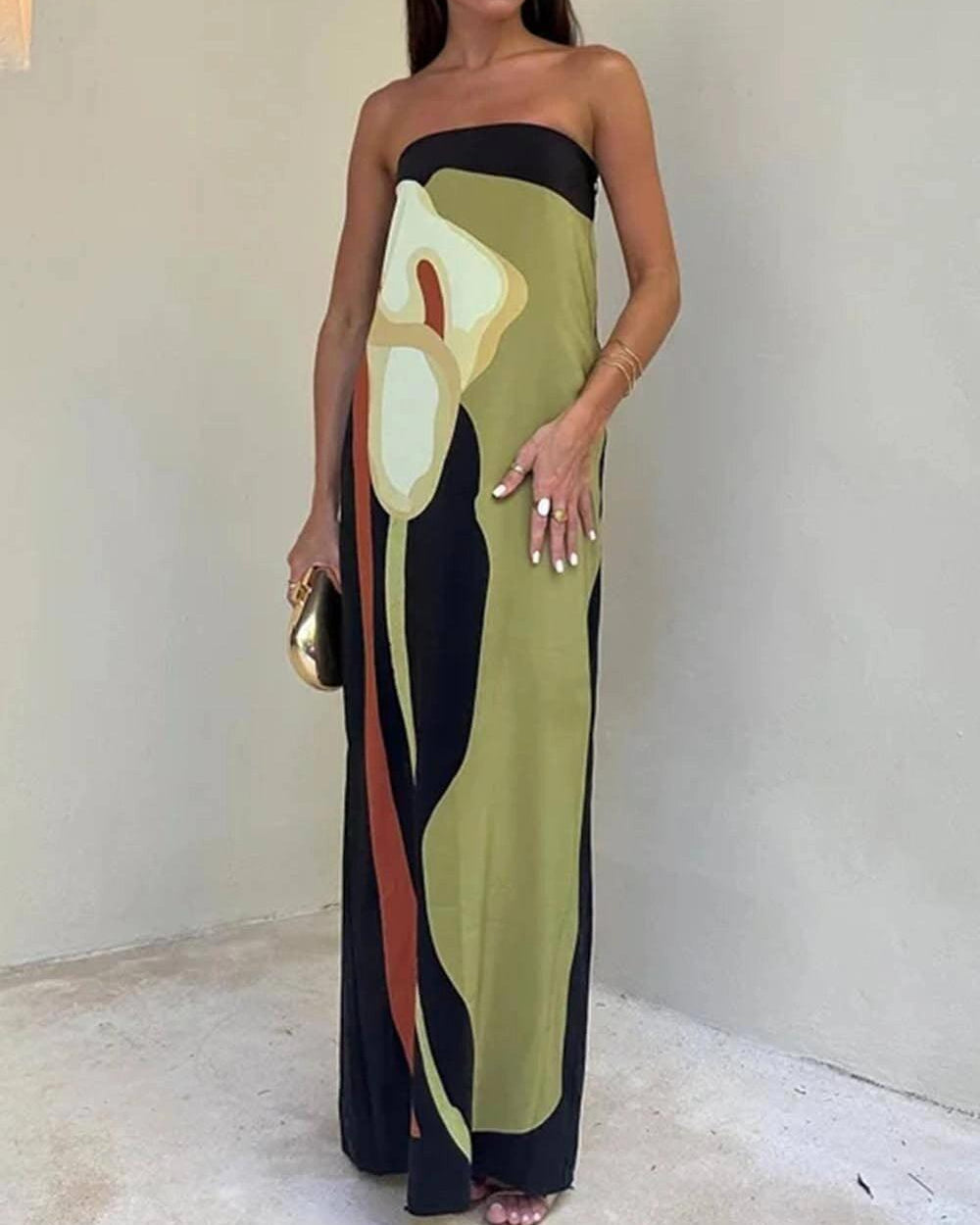 Joan | Letnia Sukienka Maxi bez Ramiączek w Stylu Coastal Chic