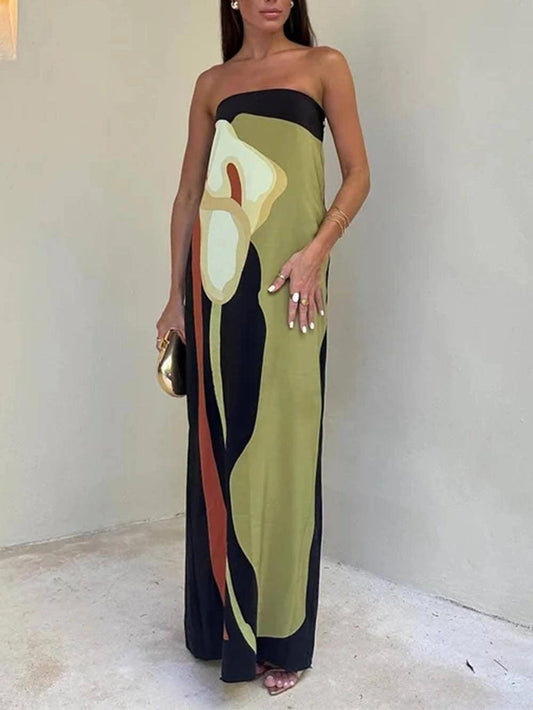 Joan | Letnia Sukienka Maxi bez Ramiączek w Stylu Coastal Chic