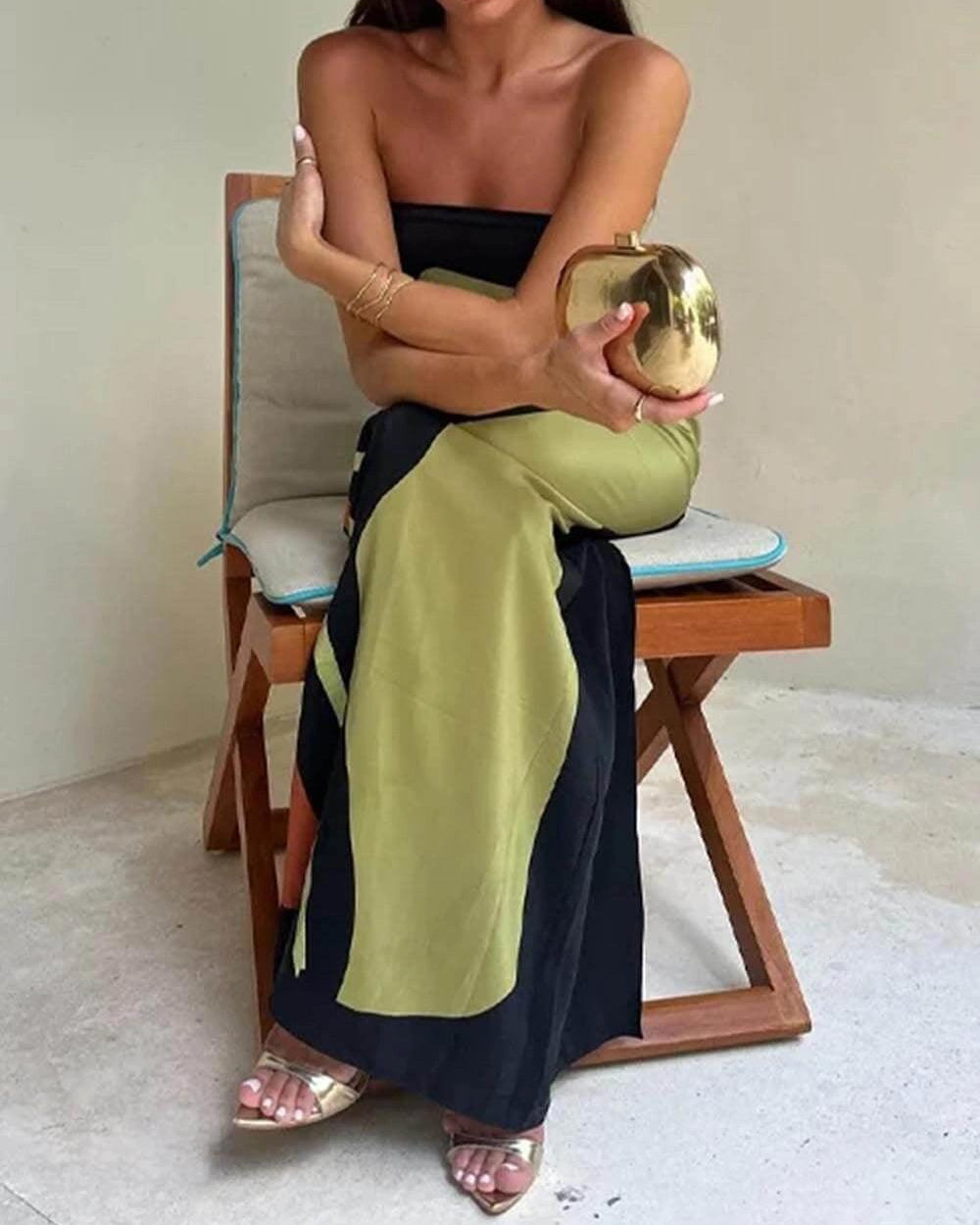 Joan | Letnia Sukienka Maxi bez Ramiączek w Stylu Coastal Chic