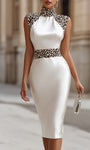 Elegancka Biała Satynowa Sukienka Midi Bodycon