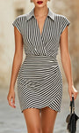 Elegancka Mini Sukienka Bodycon z Kołnierzykiem w Paski