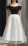 Sukienka Midi A-Line z Tyllu z Detalami na Ramiączkach Off-Shoulder
