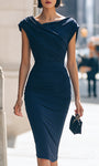 Asymetryczna Sukienka Midi Bodycon z Drapowanymi Ramiączkami