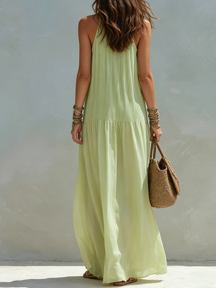 LIVIA | Maxi Sukienka Boho Zielony Pistacjowy