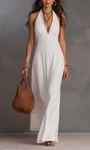 ELORA | Maxi Sukienka Halter Kremowa