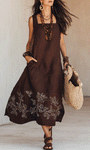 NOEMI | Midi Sukienka Lniania Boho Haftowana