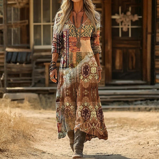 Evelyn | Sukienka Casual z Długim Rękawem w Stylu Vintage