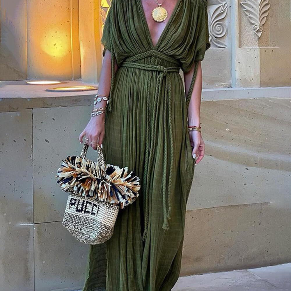 Elena | Kimono Draped Braids Cover Up Slit Maxi Dress