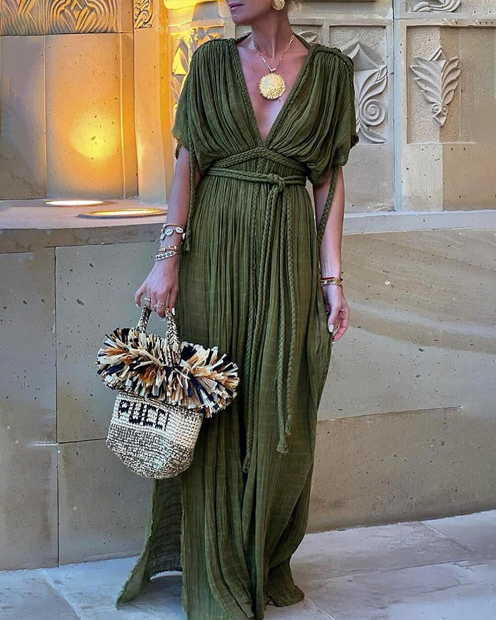 Elena | Kimono Draped Braids Cover Up Slit Maxi Dress