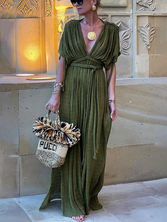 Elena | Kimono Draped Braids Cover Up Slit Maxi Dress
