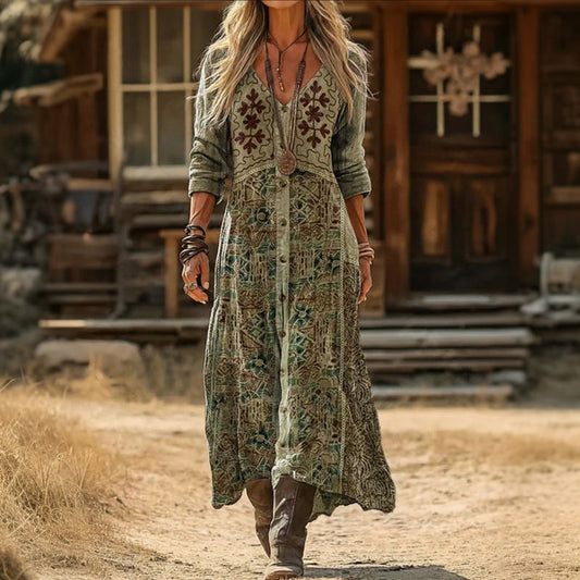 Evelyn | Sukienka Casual z Długim Rękawem w Stylu Vintage