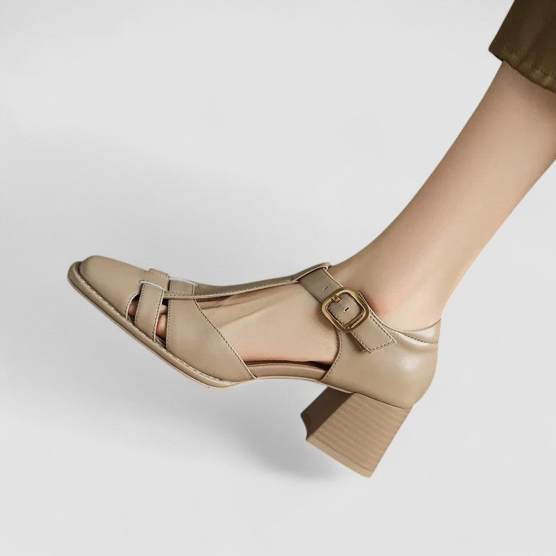 Elyxiana | Ortopedyczne buty na blokowym obcasie z paskiem T