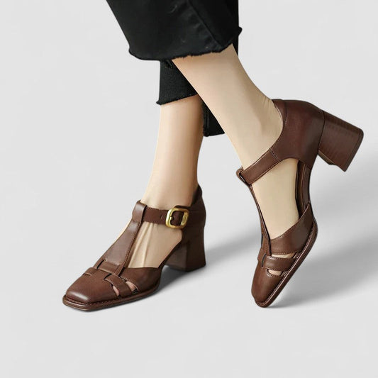Elyxiana | Ortopedyczne buty na blokowym obcasie z paskiem T
