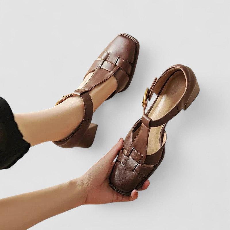 Elyxiana | Ortopedyczne buty na blokowym obcasie z paskiem T
