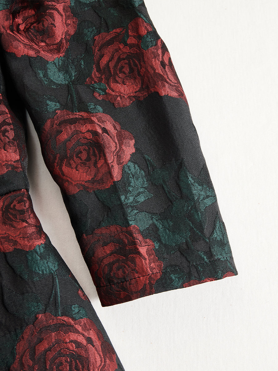 Elegancka Midi Sukienka z Wzorem Róż w Żakardzie