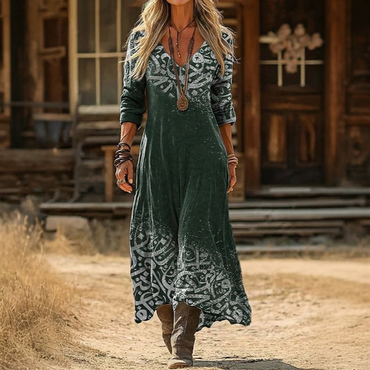 Evelyn | Sukienka Casual z Długim Rękawem w Stylu Vintage