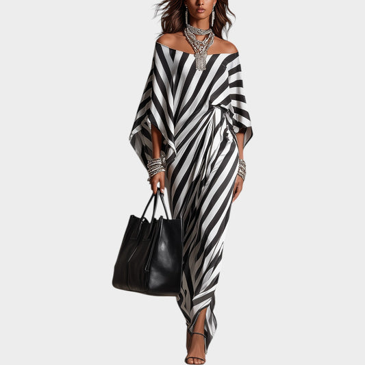 Glamourów Sukienka Maxi Off-Shoulder w Paski