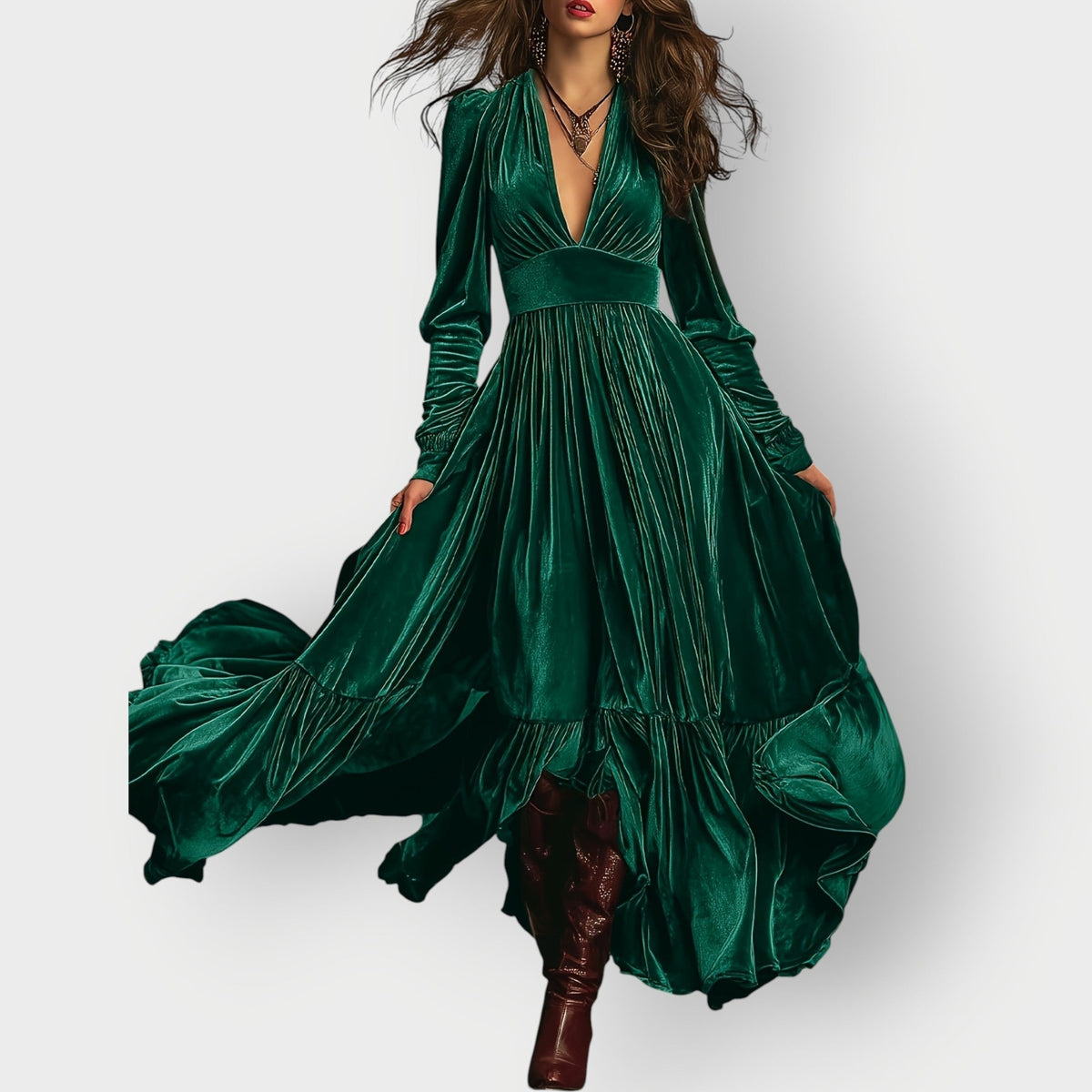 Alorae | Vintage A-Line Welurowa Sukienka Maxi