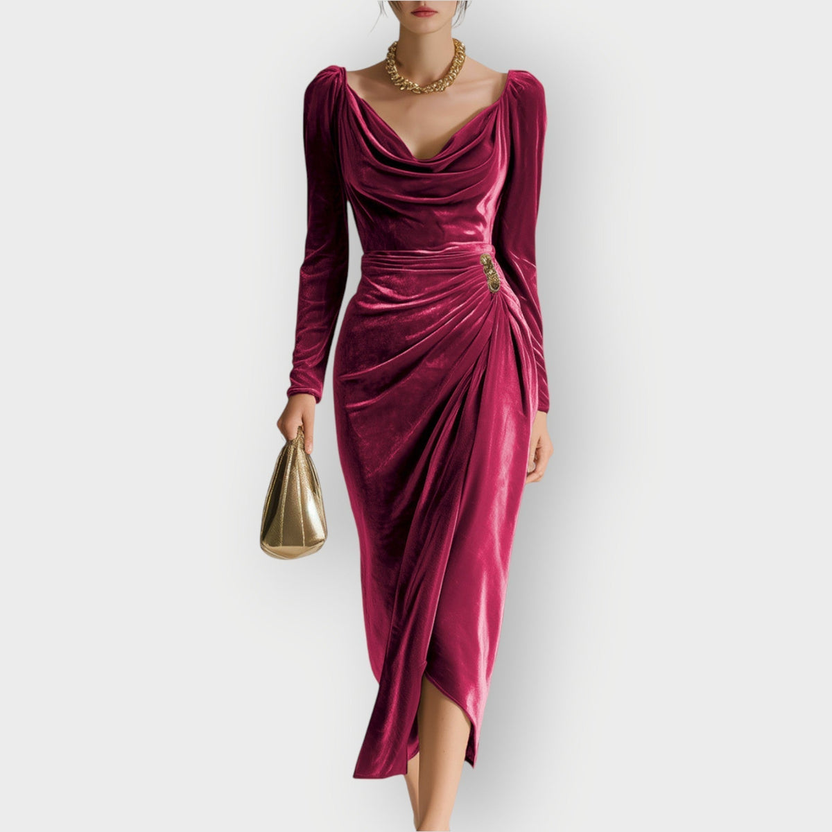 Auvess | Elegancka Midi Sukienka z Drapowaniem