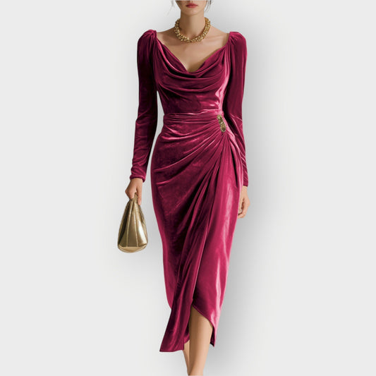 Auvess | Elegancka Midi Sukienka z Drapowaniem