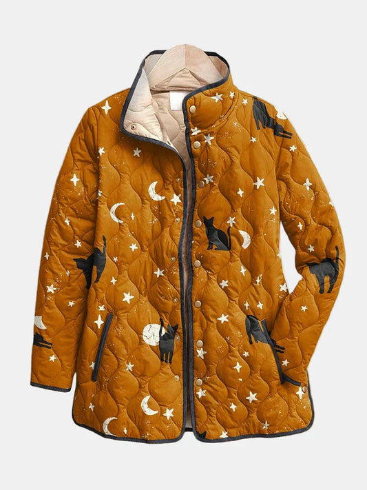 Lumeia | Casual Czarna Kotka Halloween Print Kurtka Pikowana