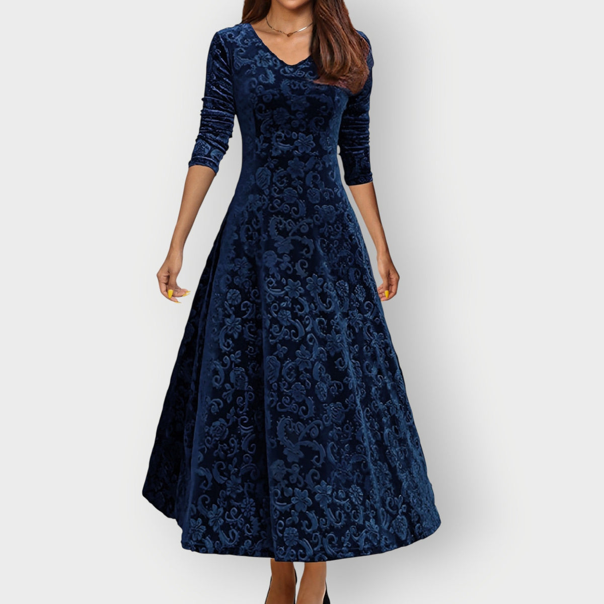Olevia | Midi Sukienka z Weluru w Stylu Vintage
