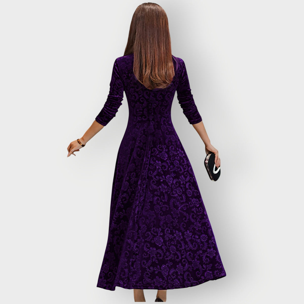 Olevia | Midi Sukienka z Weluru w Stylu Vintage