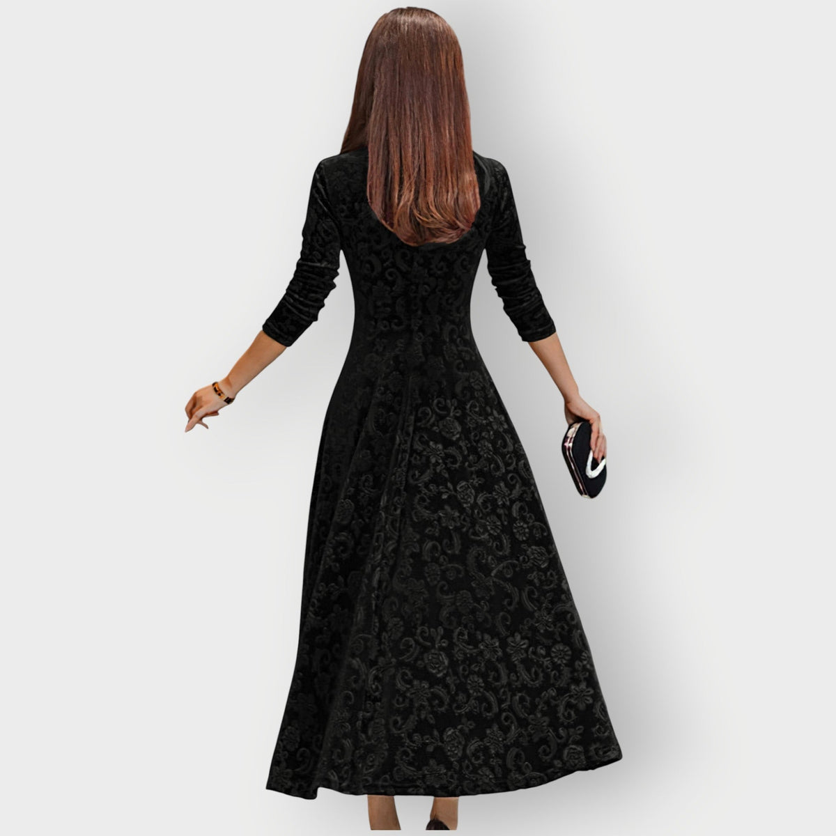Olevia | Midi Sukienka z Weluru w Stylu Vintage