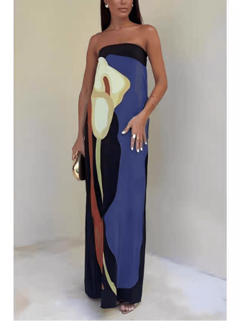 Joan | Letnia Sukienka Maxi bez Ramiączek w Stylu Coastal Chic