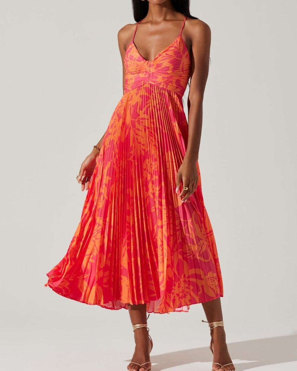 Heather | Elegancka Midi Sukienka w Kwiatowy Wzór w Stylu Coastal Chic