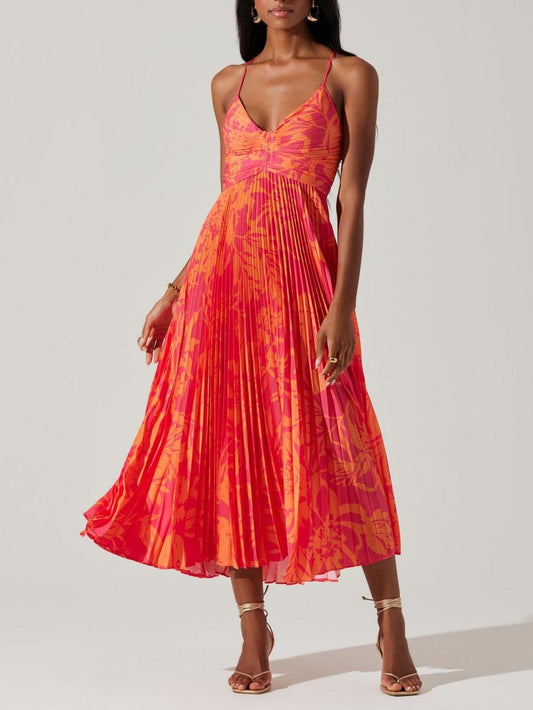 Heather | Elegancka Midi Sukienka w Kwiatowy Wzór w Stylu Coastal Chic