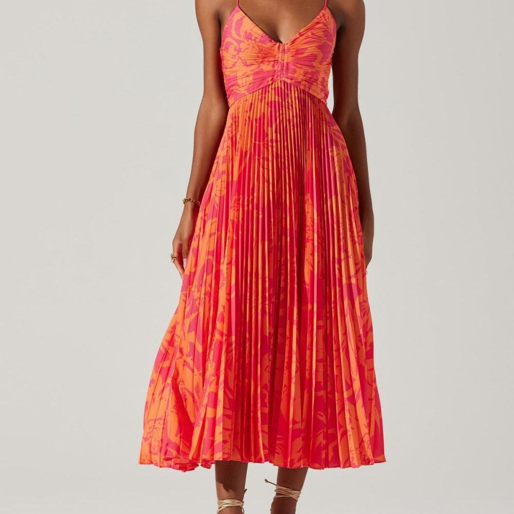 Heather | Elegancka Midi Sukienka w Kwiatowy Wzór w Stylu Coastal Chic