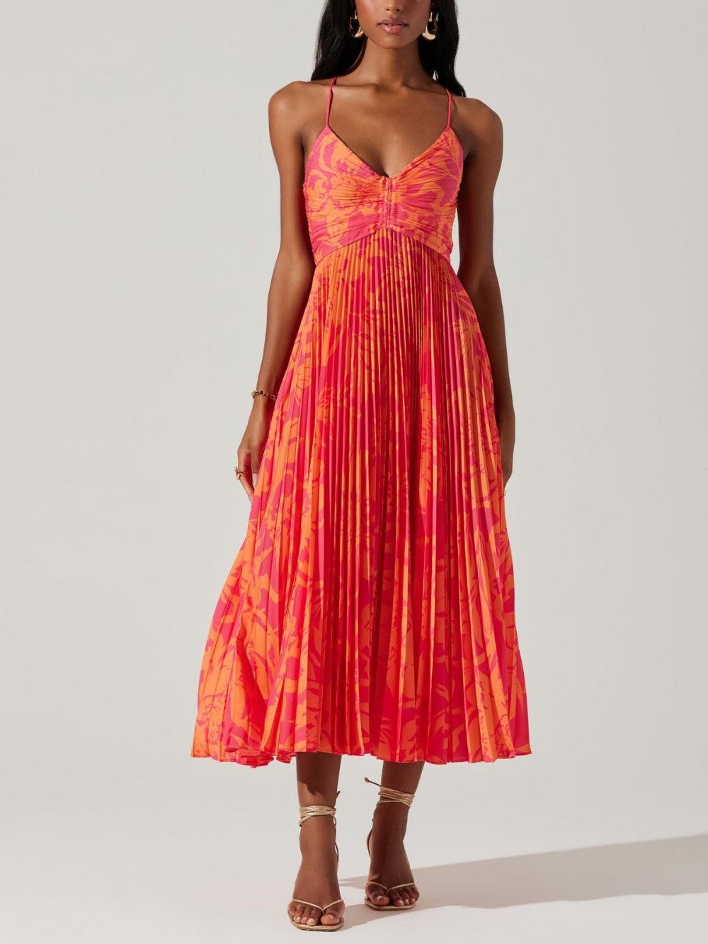Heather | Elegancka Midi Sukienka w Kwiatowy Wzór w Stylu Coastal Chic