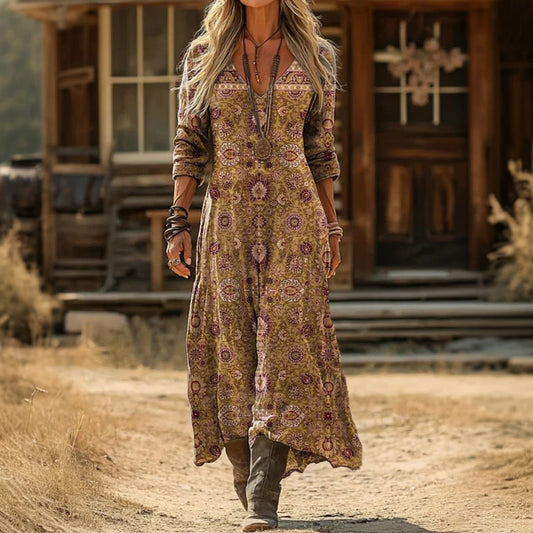 Evelyn | Sukienka Casual z Długim Rękawem w Stylu Vintage
