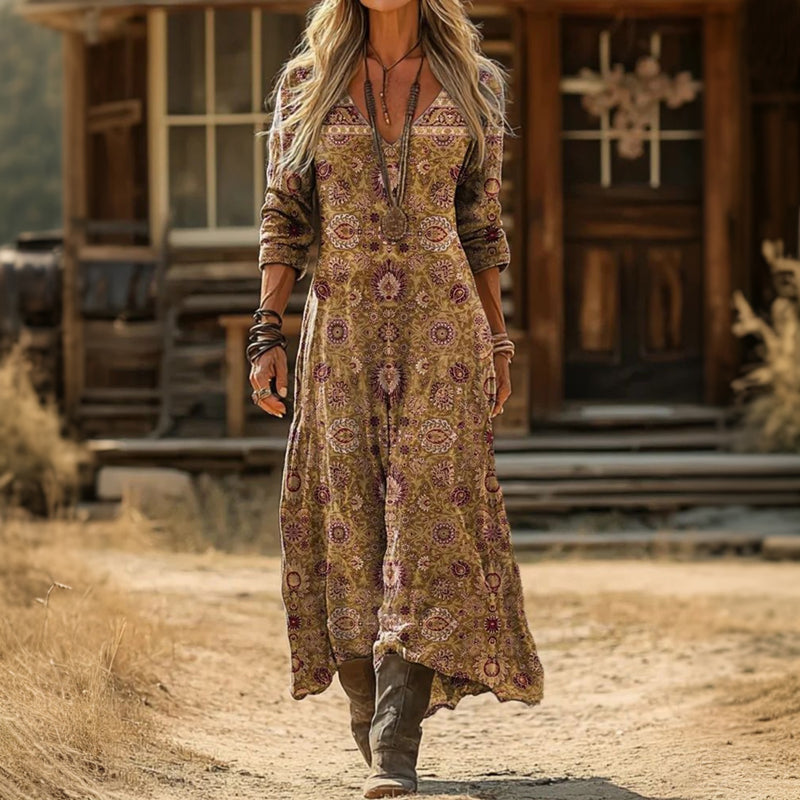 Evelyn | Sukienka Casual z Długim Rękawem w Stylu Vintage