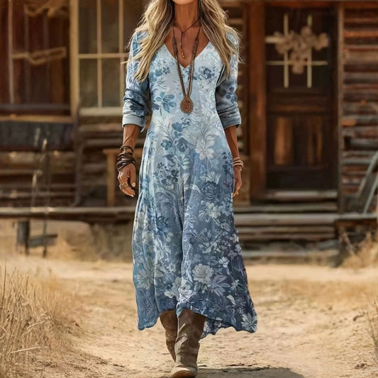 Evelyn | Sukienka Casual z Długim Rękawem w Stylu Vintage
