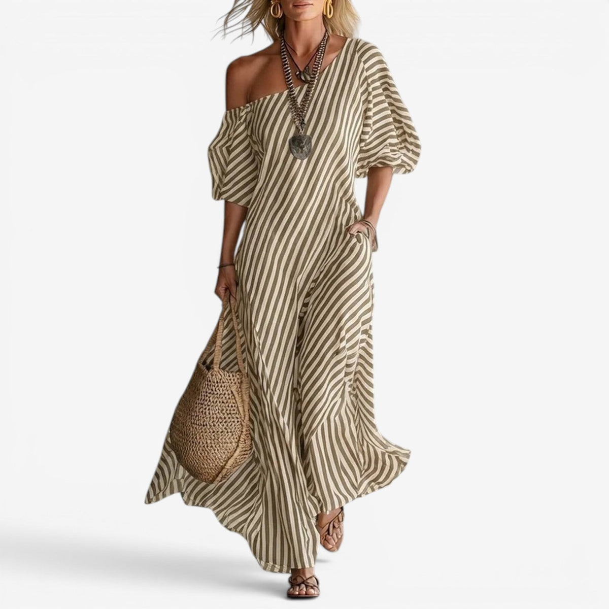 Inoni – Luzy Sukienka Maxi w Paski na Lato i Wakacje